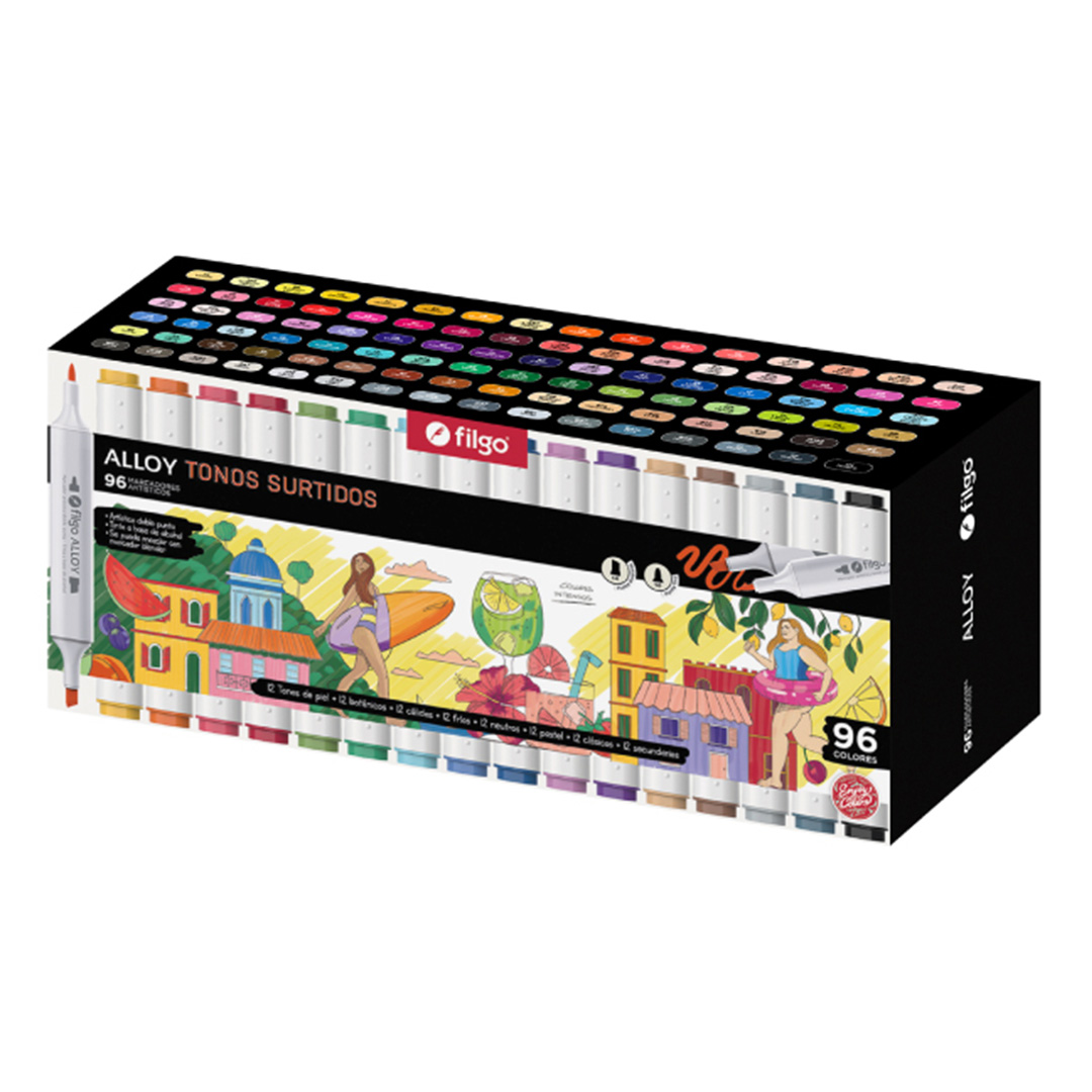  MARCADOR FILGO ALLOY DOBLE PUNTA ESTUCHE  IMANTADO SURTIDOS X96