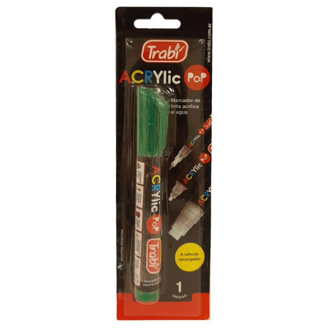  MARCADOR ACRILICO ACRY LIC POP TRABI 2-;
4MM BLISTER X1 VERDE