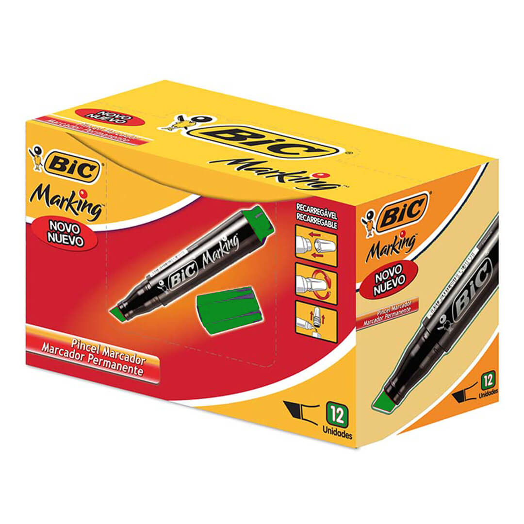  MARCADOR PERMANENTE BIC MARKING  PUNTABISELADA VERDE X12