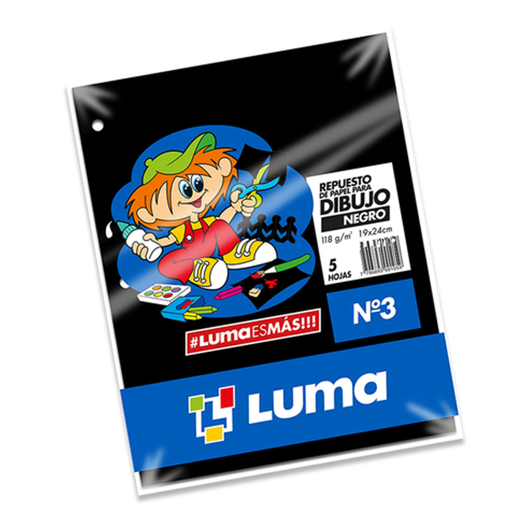  REPUESTO DIBUJO N3 LUMA X 5 HOJAS NEGRO