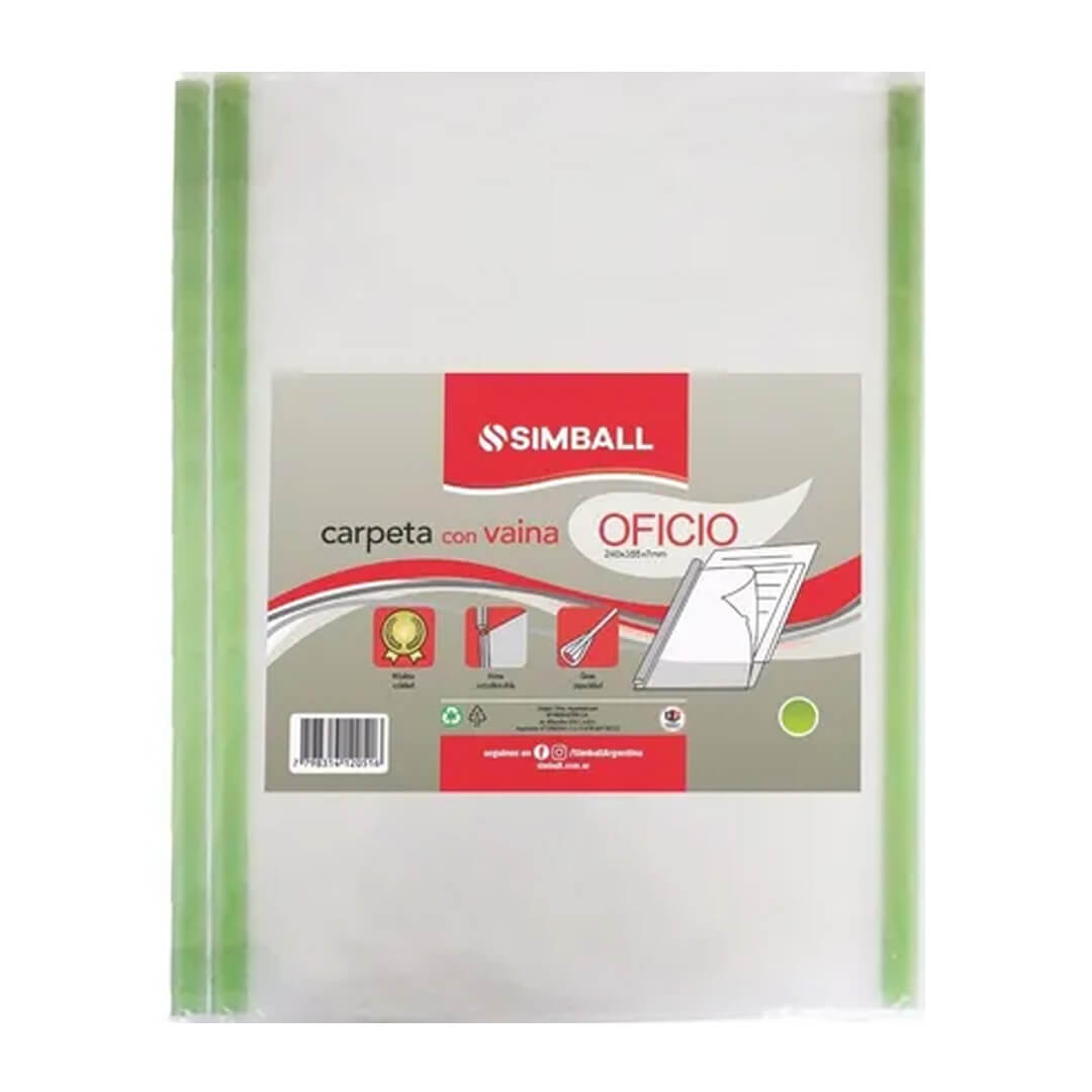  CARPETA CON VAINA SIMBALL OFICIO VERDE;
PACK X10