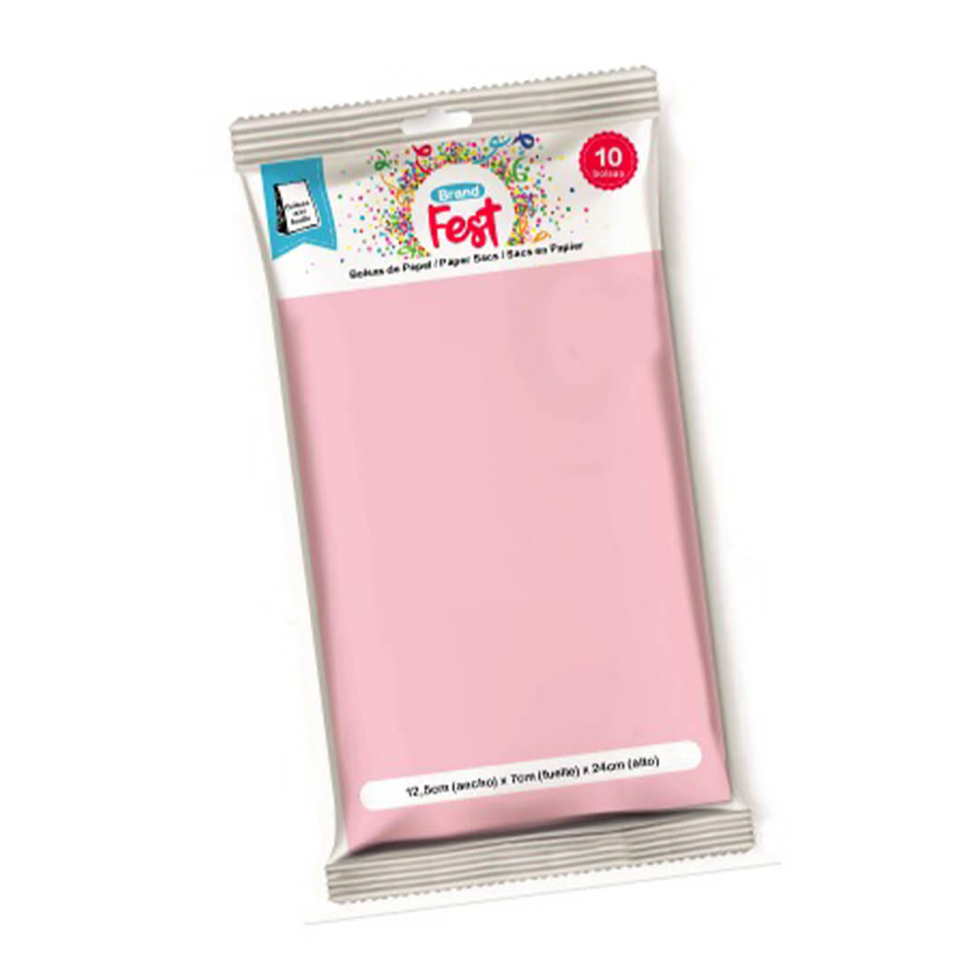  BOLSA COTILLON BRANDPACK 12X7X24 X10  ROSA PASTEL