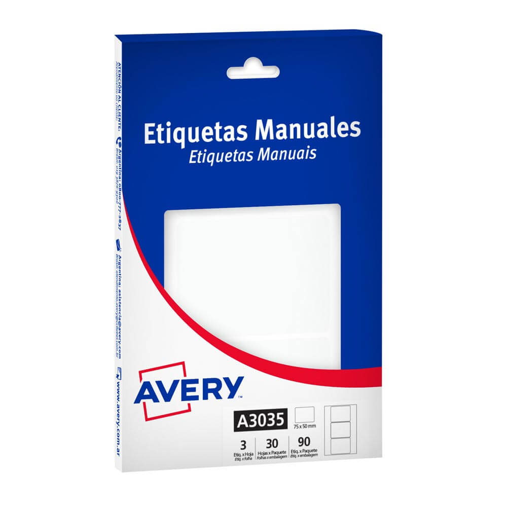  ETIQUETA AVERY BLANCA MANUAL 3035 75X50 MM X30 HOJAS