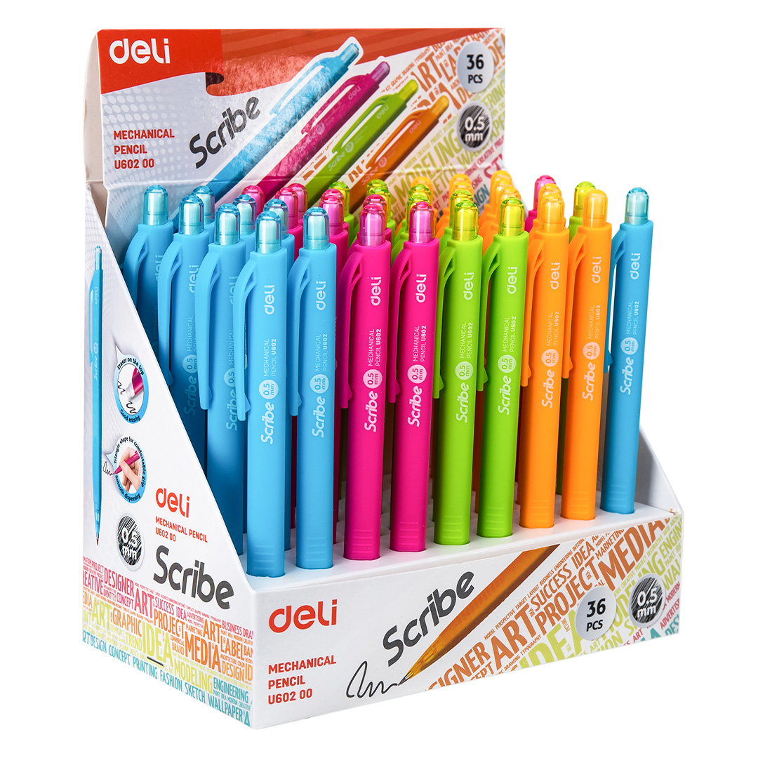 LAPIZ MECANICO DELI SCRIBE 0.5 4  COLORES SURTIDOS ESTUCHE X36
