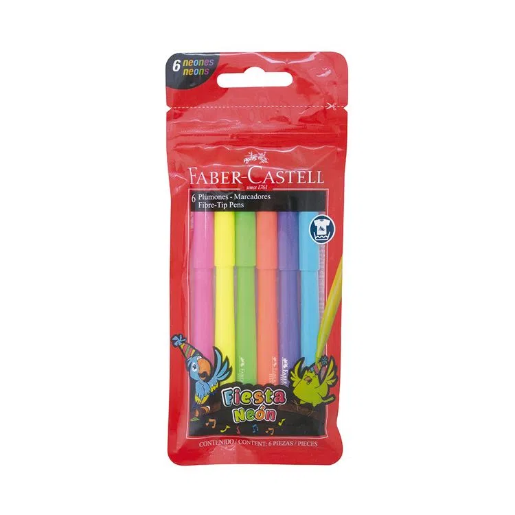  MARCADOR ESCOLAR FABER FIESTA 45 ESTUCHE  X6 NEON