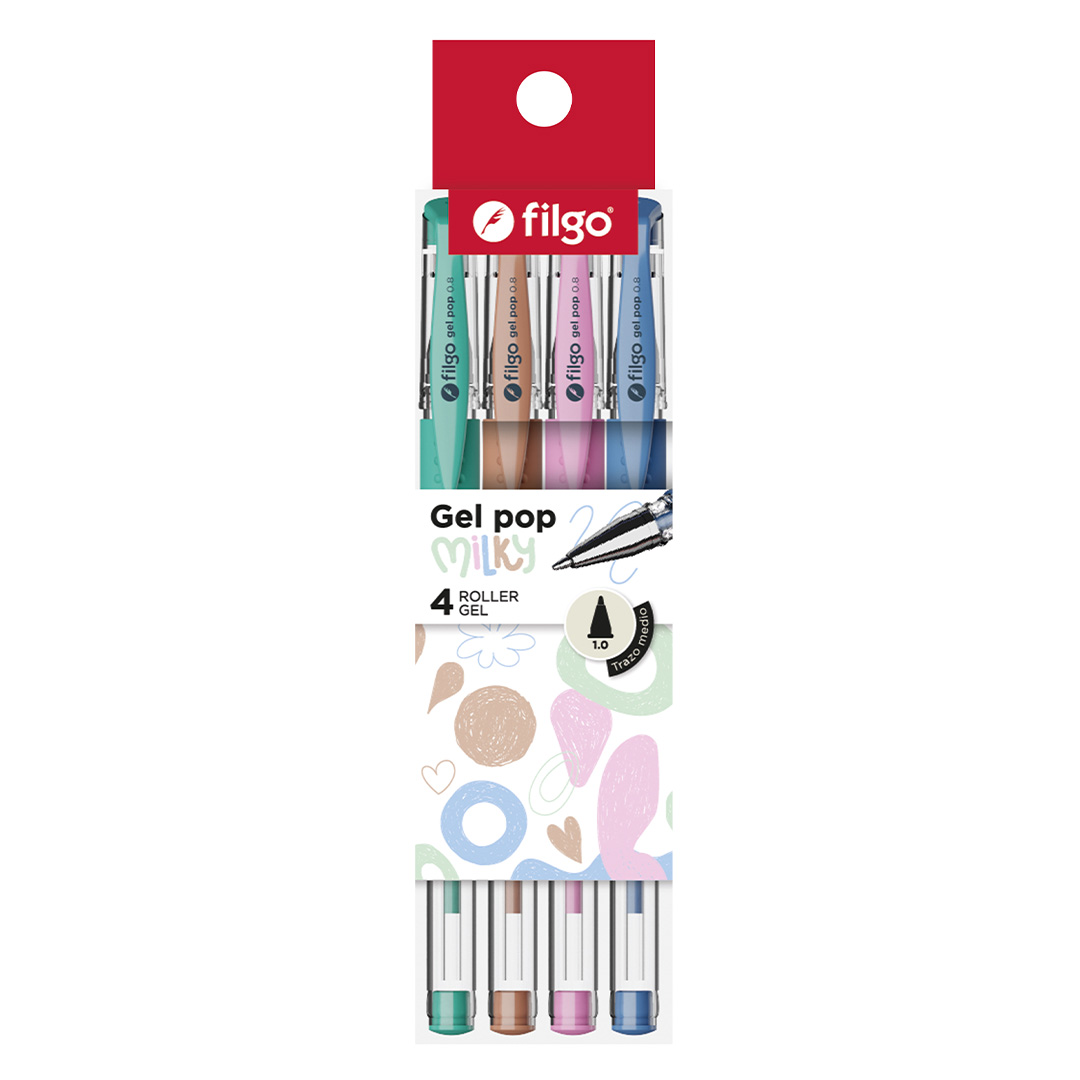  ROLLER GEL FILGO POP BLISTER X4 COLORES MILKY