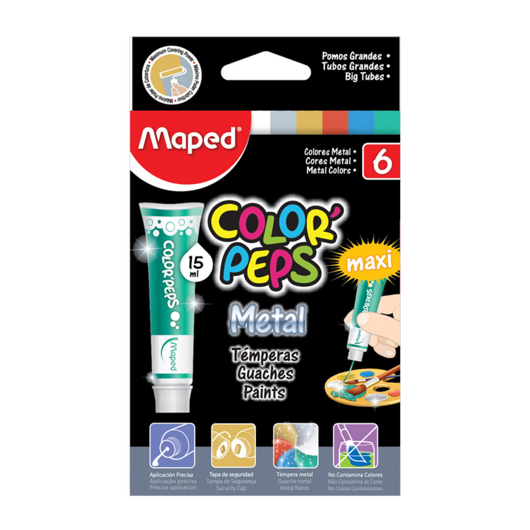  TEMPERA MAPED 15ML X6 COLORES METAL