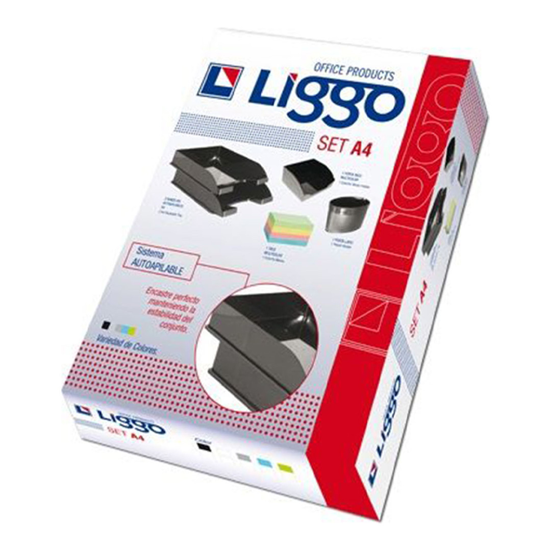  SET DE ESCRITORIO LIGGO A4 HUMO 2  BANDEJA AUTOAPIL P/LAPIZ P/TACO Y TACO