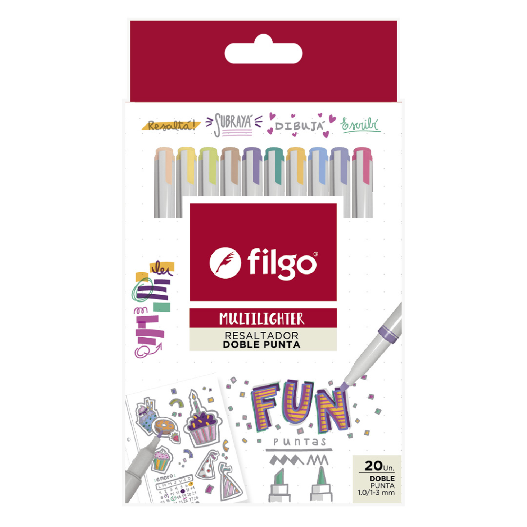  RESALTADOR FINO FILGO DOBLE PUNTA  MULTILIGHTER X20 FUN SURTIDO