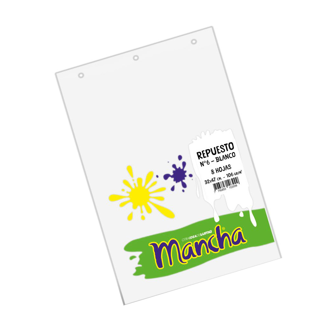  REPUESTO DIBUJO N6 MANCHA X 8 HOJAS  BLANCO