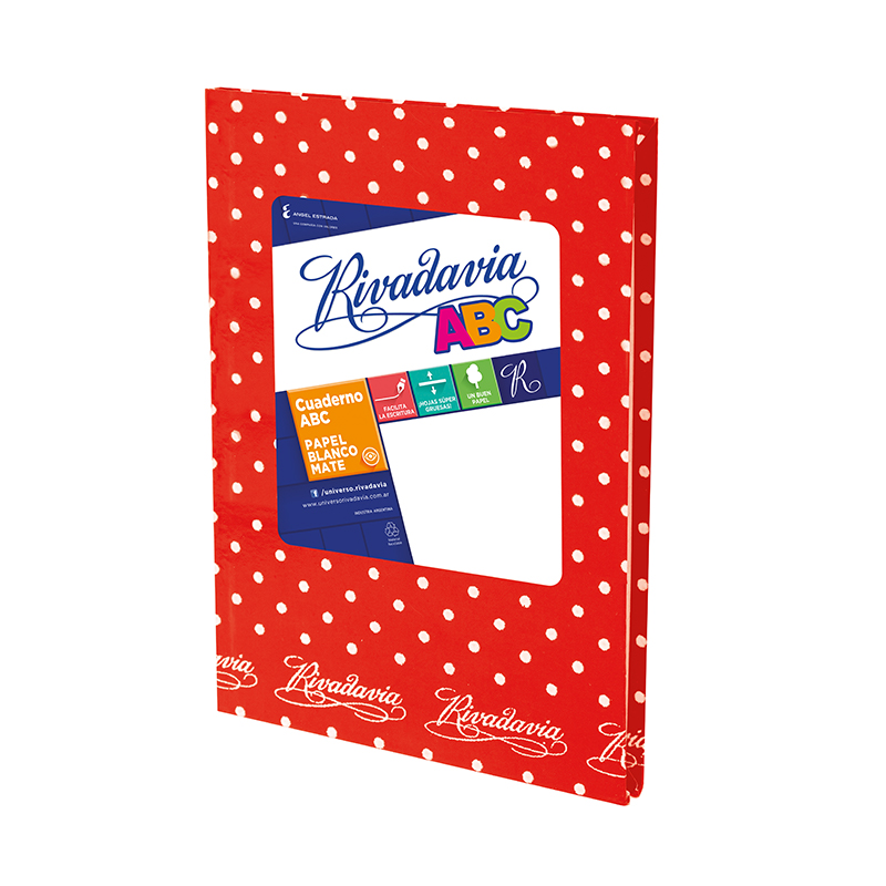  CUADERNO RIVADAVIA 19X23 ABC TAPA CARTON  LUNAR ROJO 50 HOJAS RAYADO