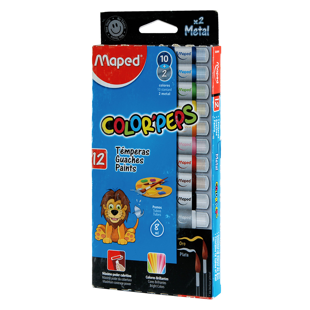  TEMPERA MAPED 8ML ESTUCHE X12 10 SURTIDO  CLASICO + 2 METALICOS