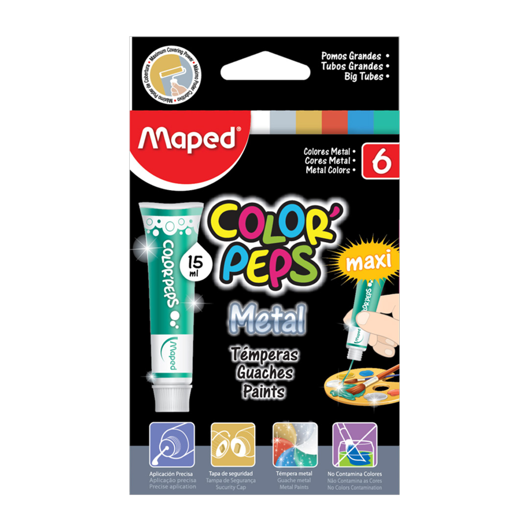  TEMPERA MAPED 15ML X6 COLORES METAL