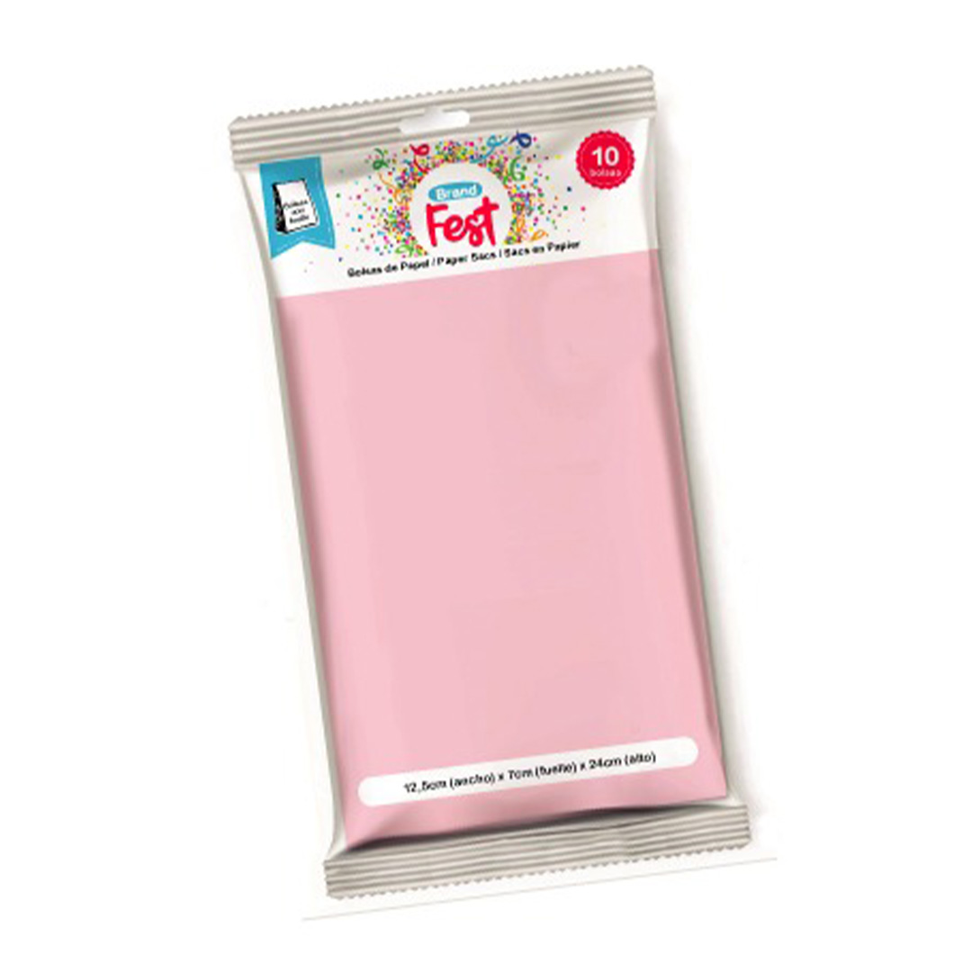  BOLSA COTILLON BRANDPACK 12X7X24 X10  ROSA PASTEL