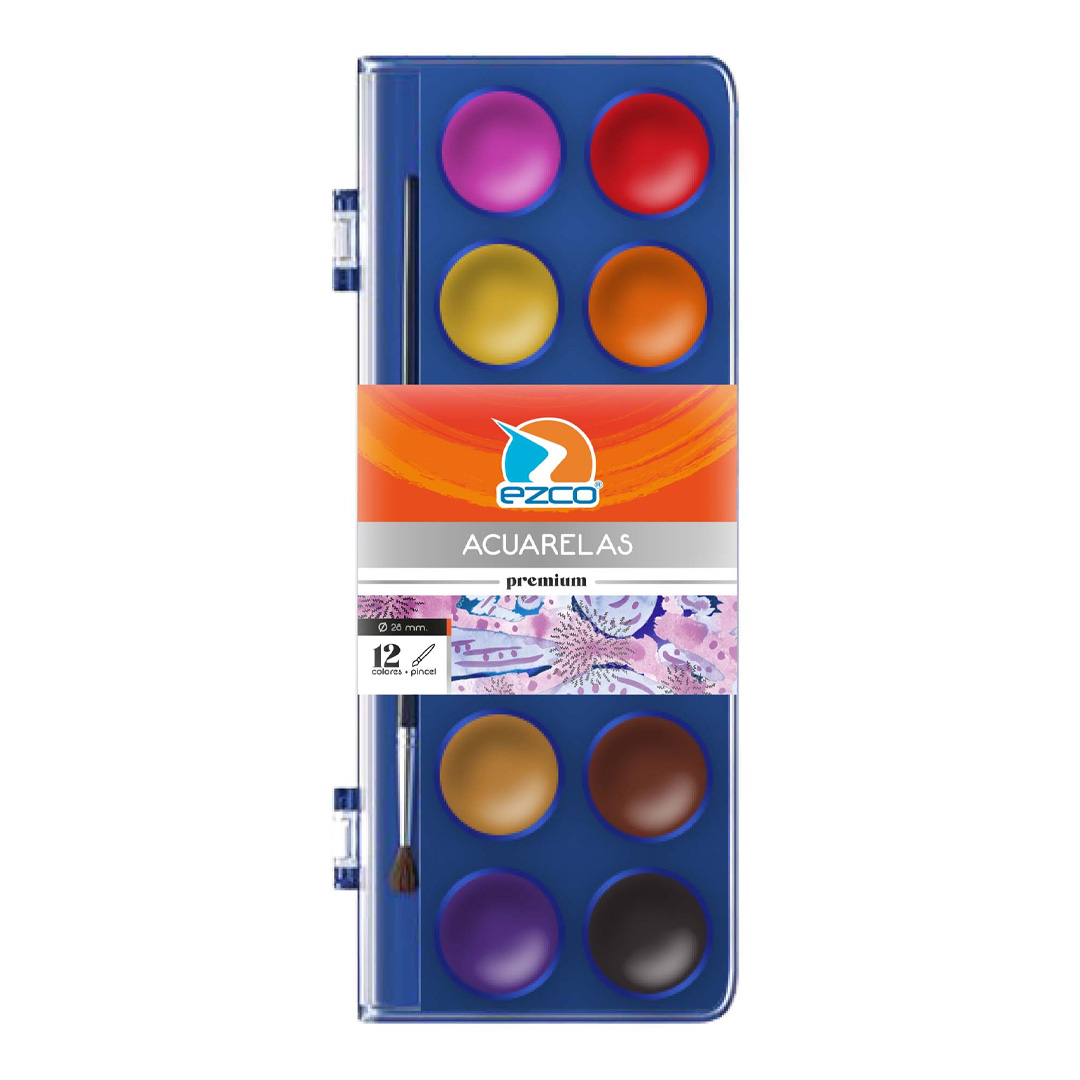  ACUARELA EZCO X12 ESTUCHE PLASTICO  RIGIDO