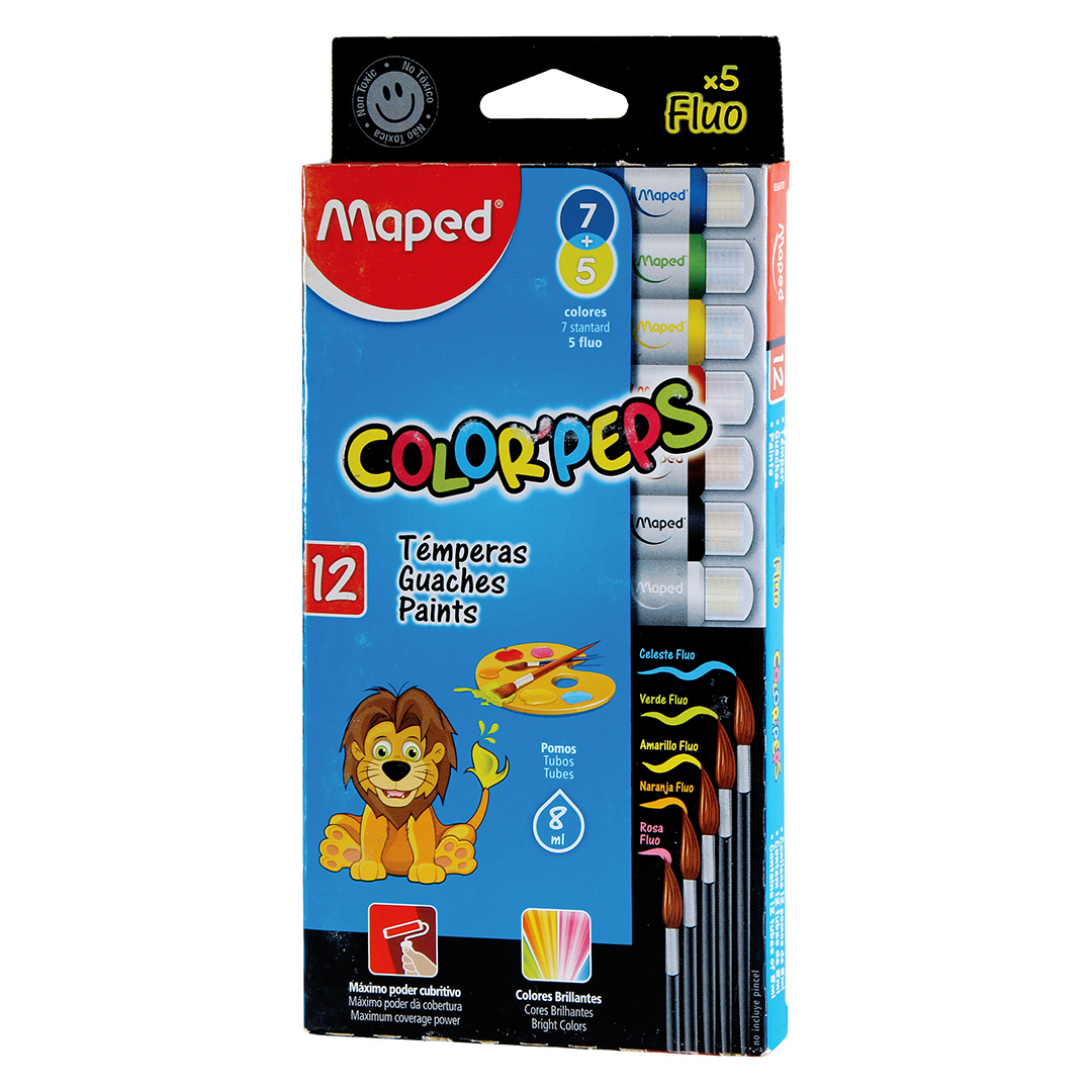  TEMPERA MAPED 8ML ESTUCHE X12 7 SURTIDO CLASICO + 5 FLUO