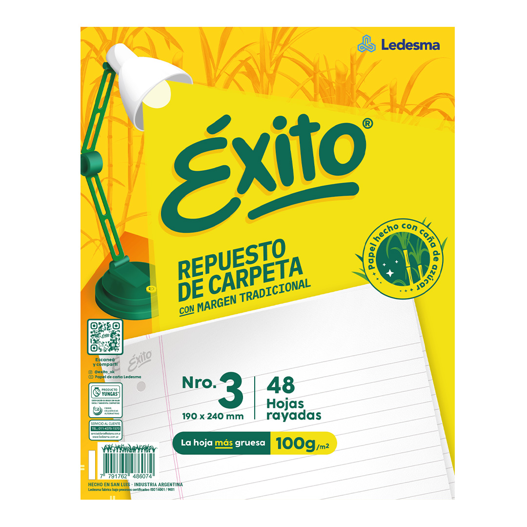  REPUESTO EXITO N3 TRADICIONAL 48 HOJAS;
RAYADO