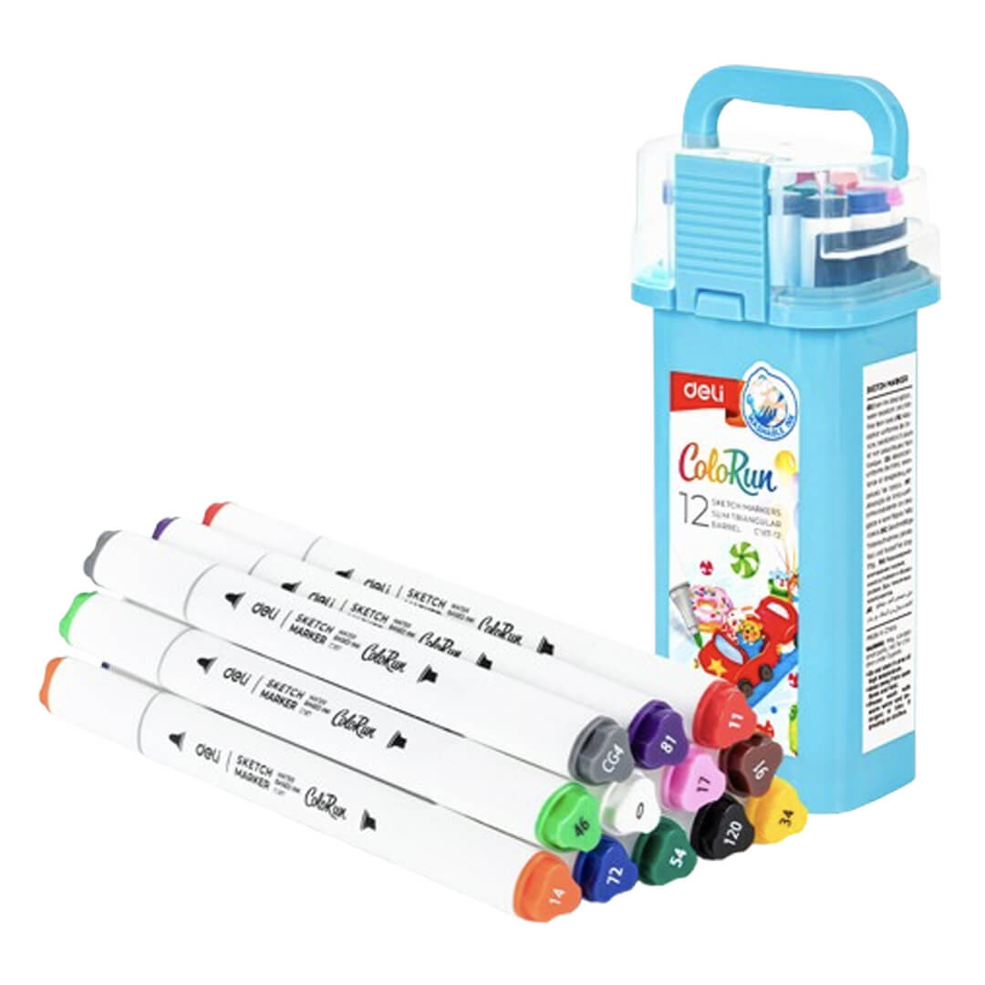  MARCADOR AL AGUA DELI SKETCH DOBLE  PUNTA BOX CELESTE X12