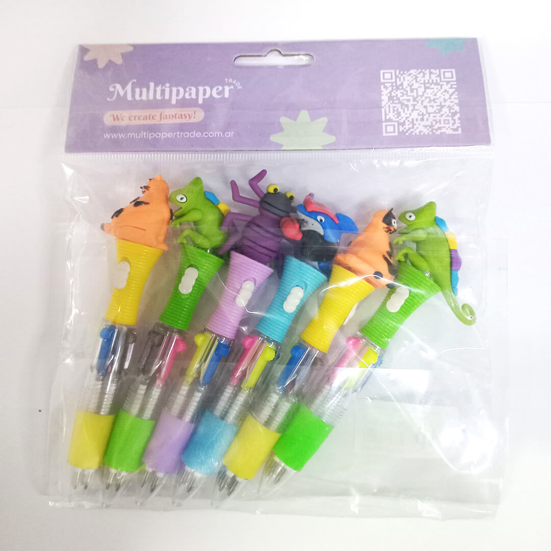  BOLIGRAFO RETRACTIL MULTIPAPER 4 COLORES  MINI WILD ANIMALS BLISTER X6