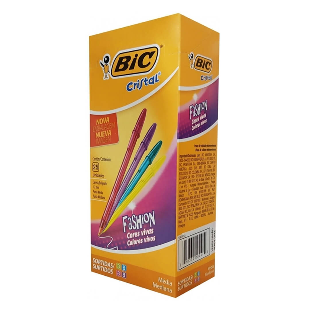  BOLIGRAFO BIC CRISTAL FASHION 1.2MM  SURTIDO X4 COLORES X25