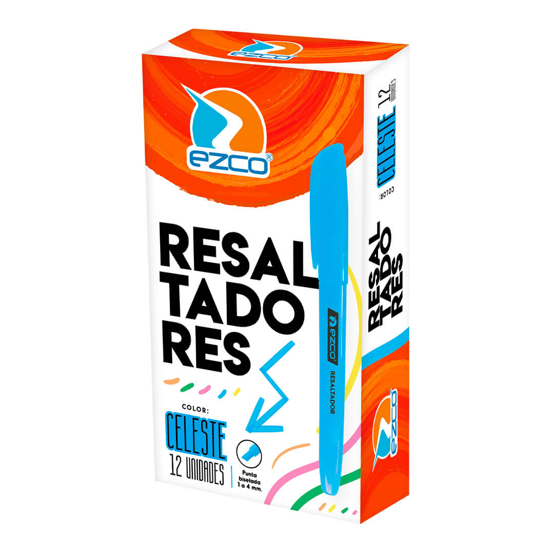  RESALTADOR FINO EZCO X12 FLUO CELESTE