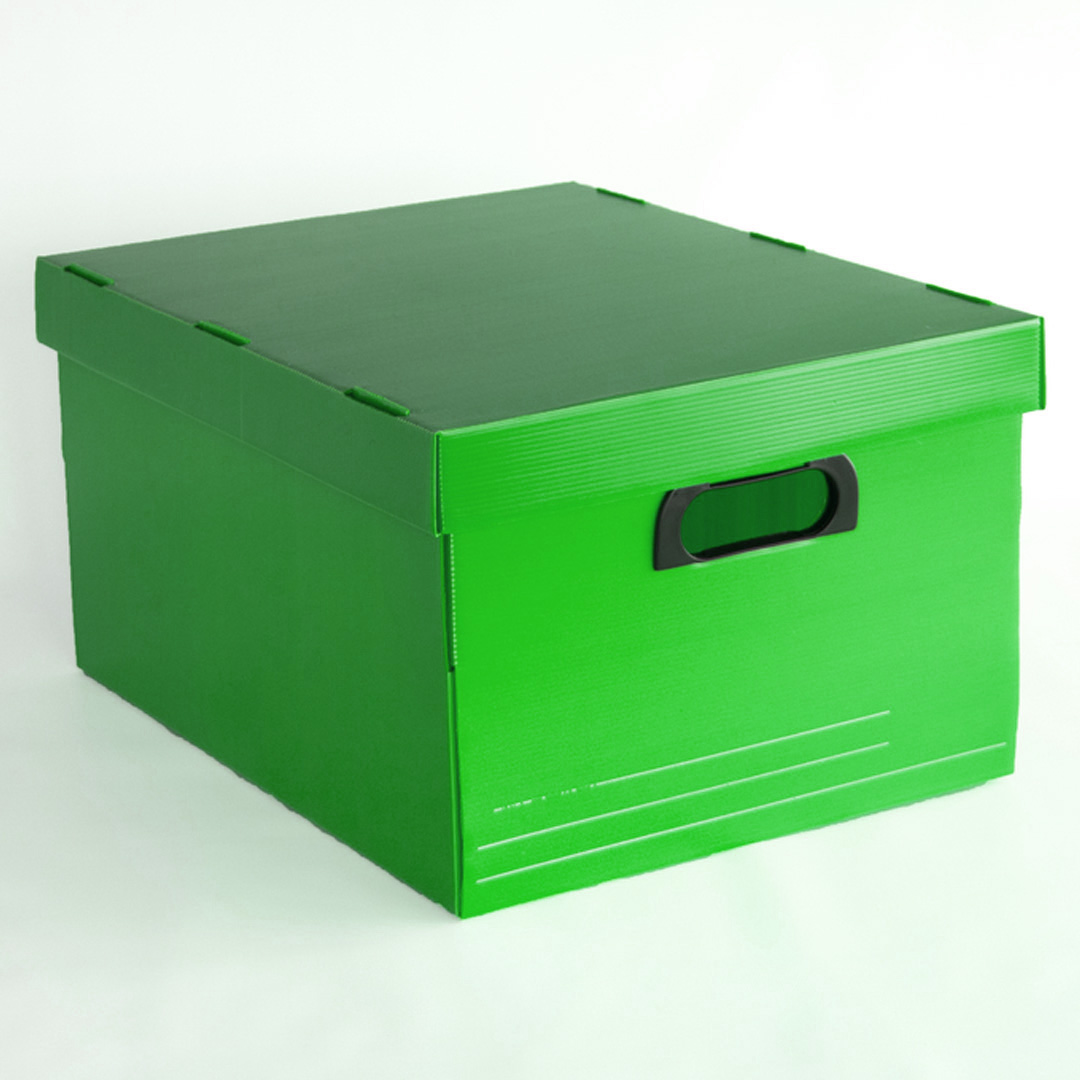  CAJA ARCHIVO PAGODA PLASTICA CON TAPA Y MANIJAS 504 VERDE PACK X12 25X45X35