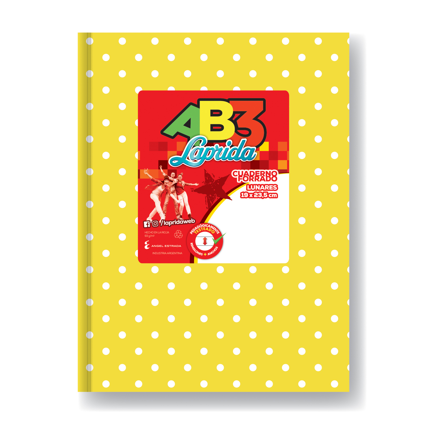  CUADERNO LAPRIDA 19X23 AB3 TAPA CARTON;
LUNAR AMARILLO 50 HOJAS RAYADO