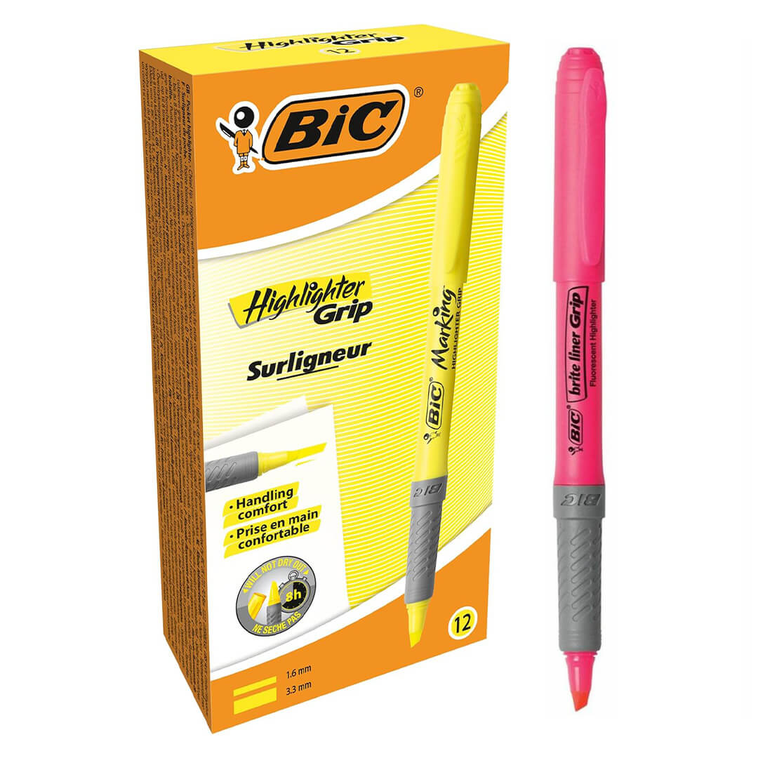  RESALTADOR REDONDO BIC CON GRIP ROSA X12