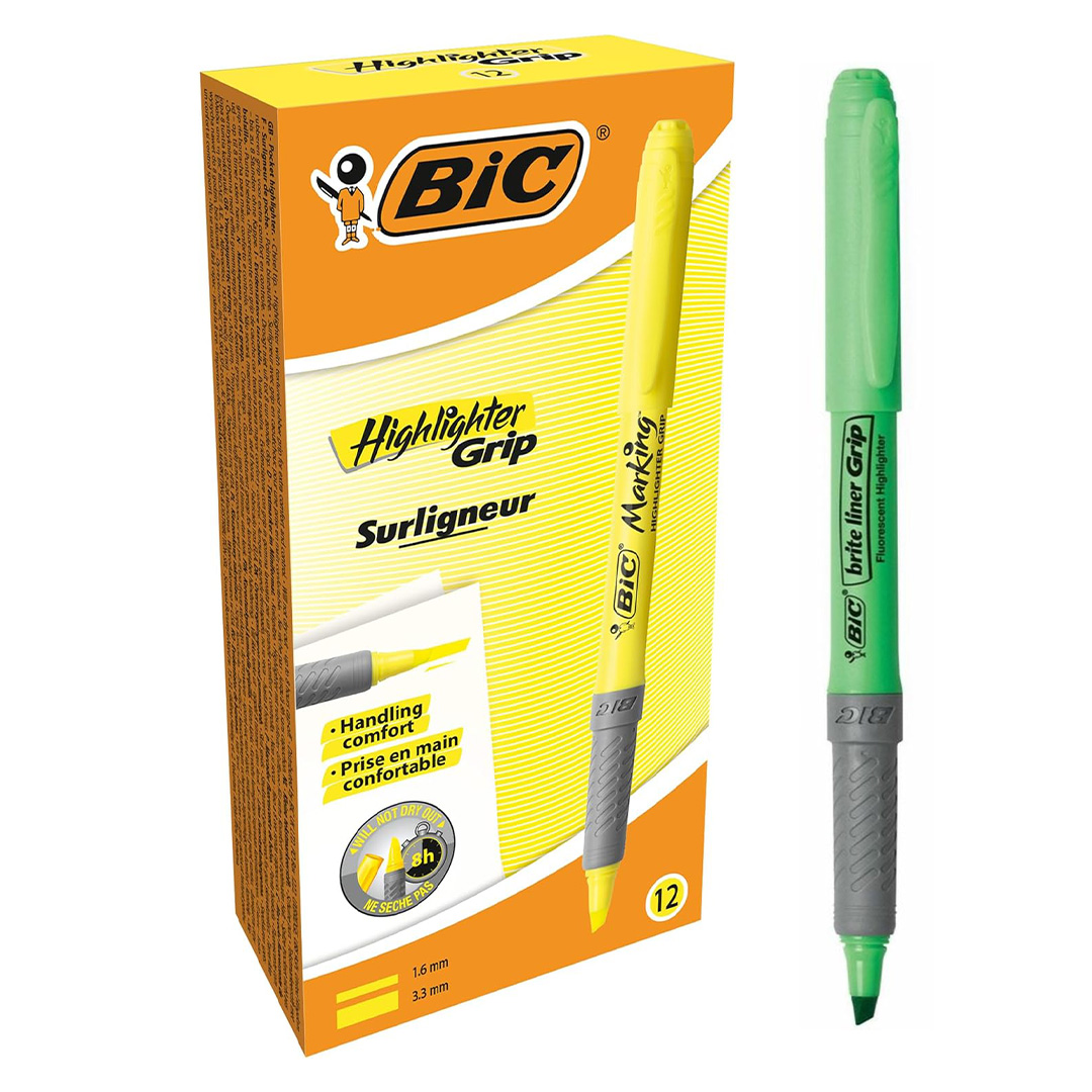  RESALTADOR REDONDO BIC CON GRIP VERDEX12