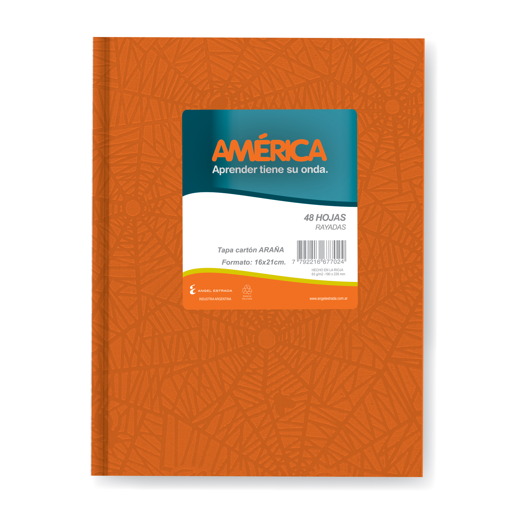  CUADERNO AMERICA 16X21 TAPA CARTON ARANA  NARANJA 42H RAYADO