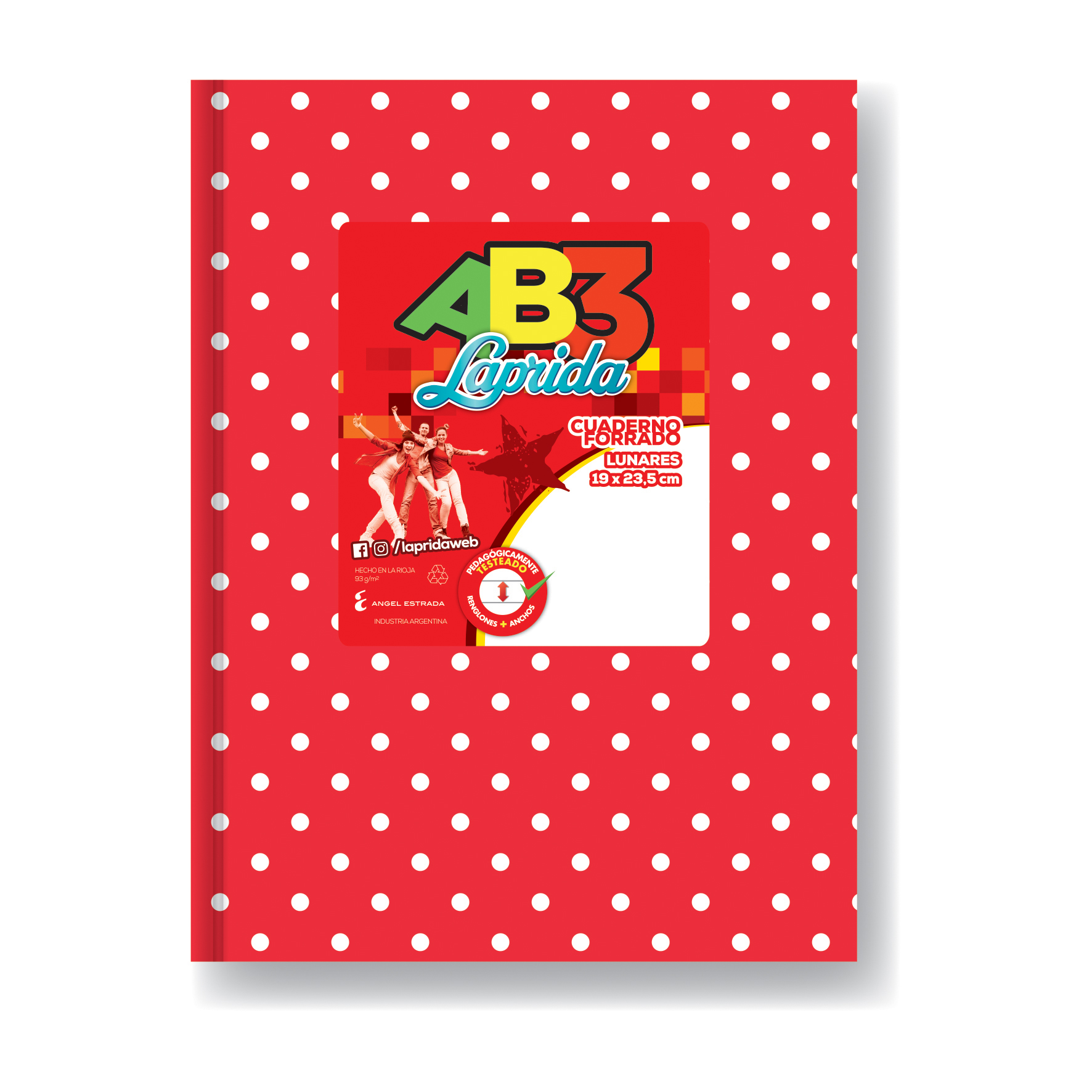  CUADERNO LAPRIDA 19X23 AB3 TAPA CARTON;
LUNAR ROJO 50 HOJAS RAYADO