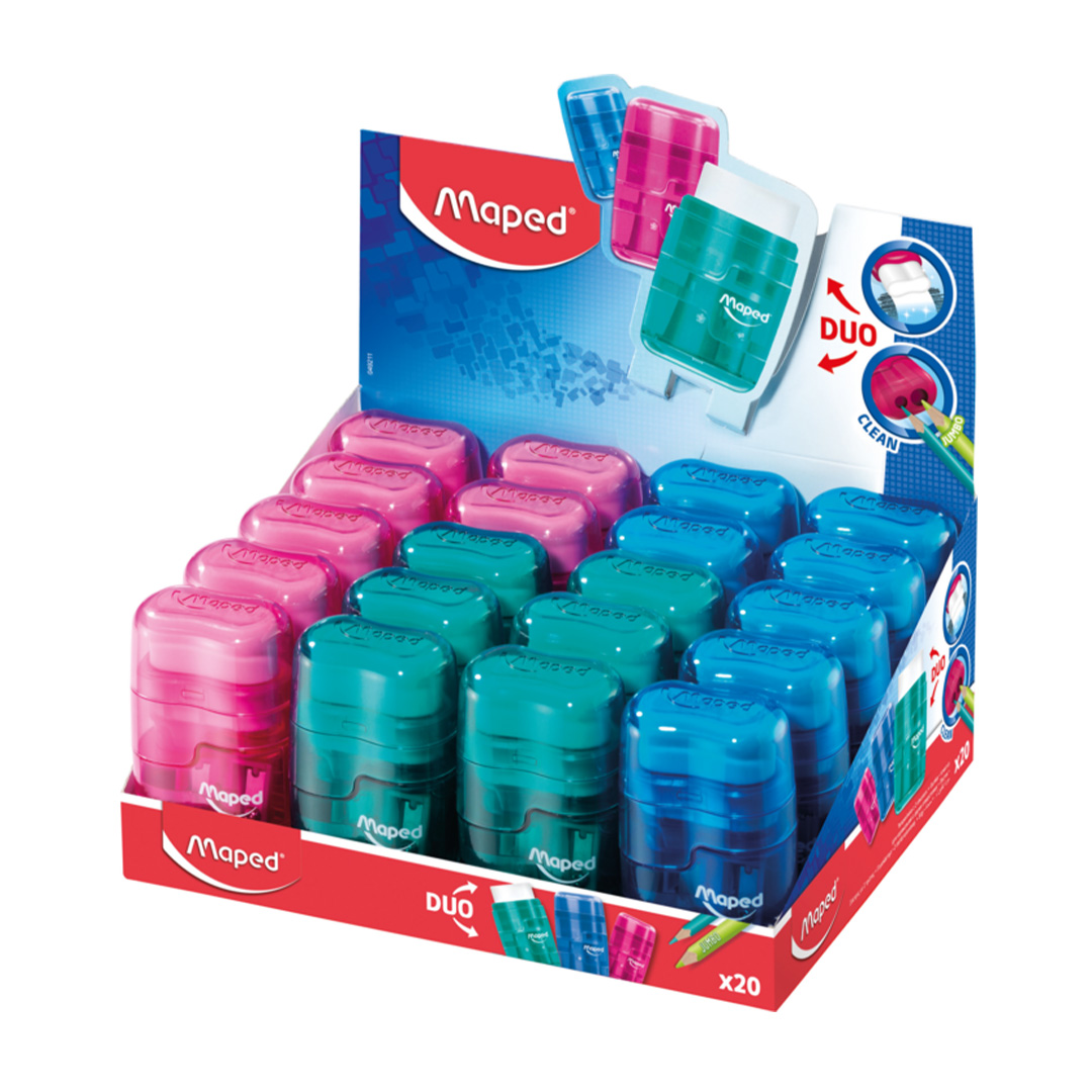  SACAPUNTAS MAPED + GOMA CONNECT  TRASLUCIDO DISPLAY X20