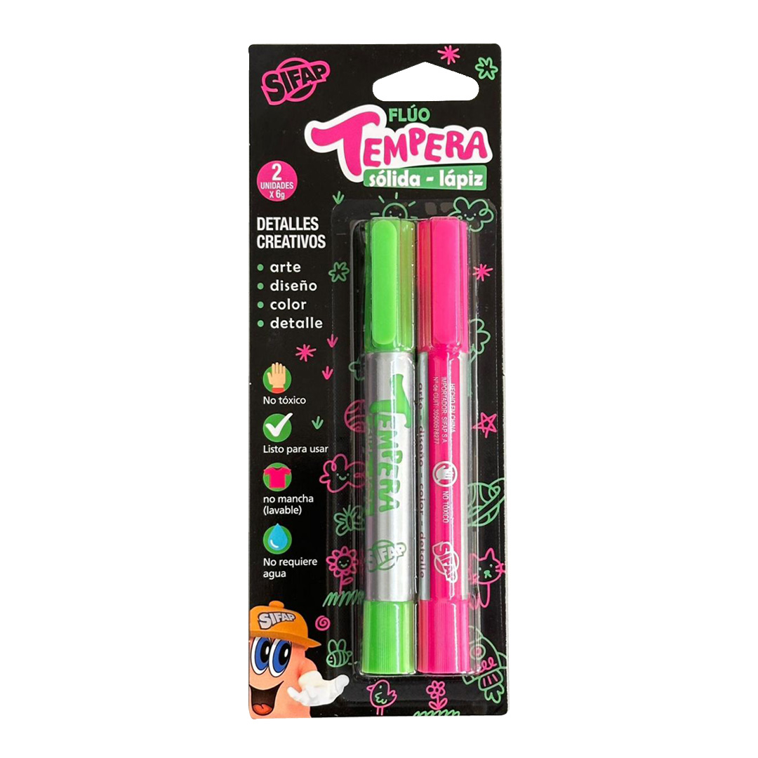  TEMPERA SIFAP SOLIDA LAPIZ X2 FLUO ROSA Y VERDE