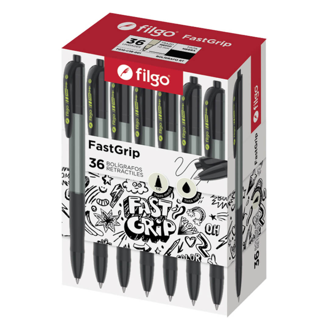  BOLIGRAFO RETRACTIL FILGO FASTGRIP NEGRO  X36