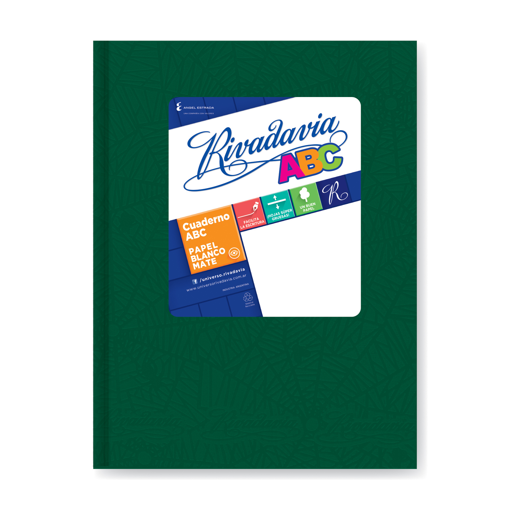  CUADERNO RIVADAVIA 19X23 ABC TAPA CARTON  ARANA VERDE 50 HOJAS CUADRICULADO
