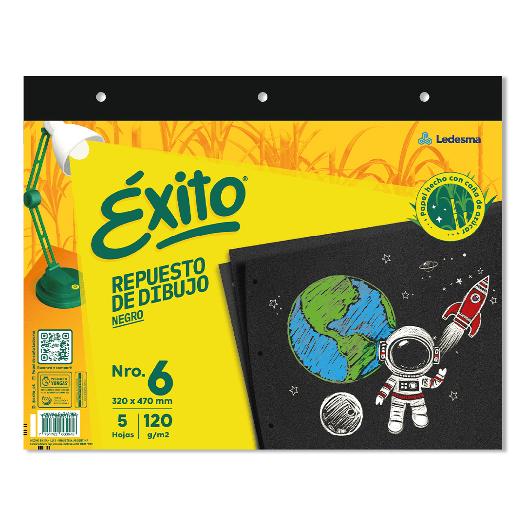  REPUESTO DIBUJO N6 EXITO X 5 HOJAS NEGRO