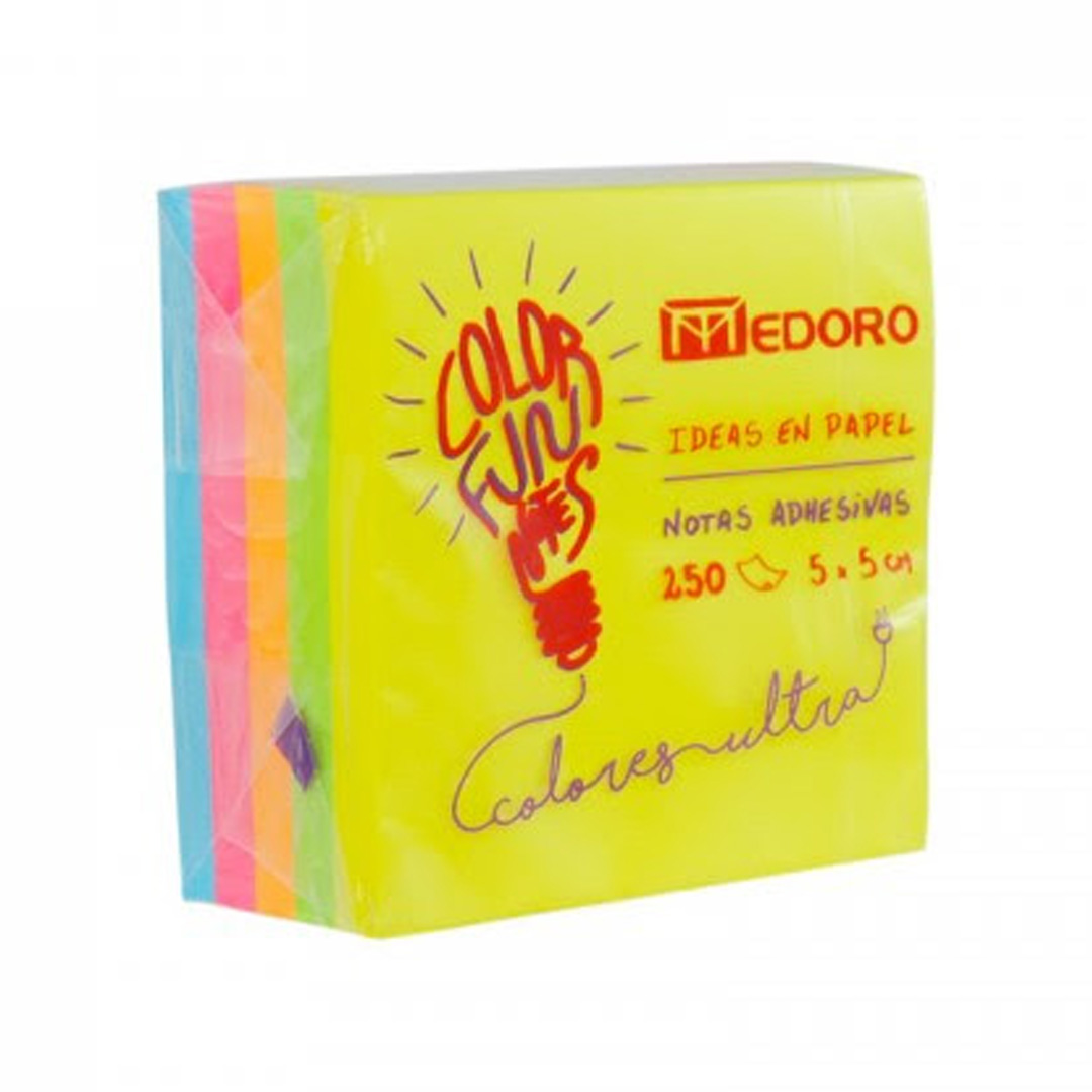  NOTA ADHESIVA MEDORO CUBO 5X5 NEON SURT X250 PACK X 12 CUBOS