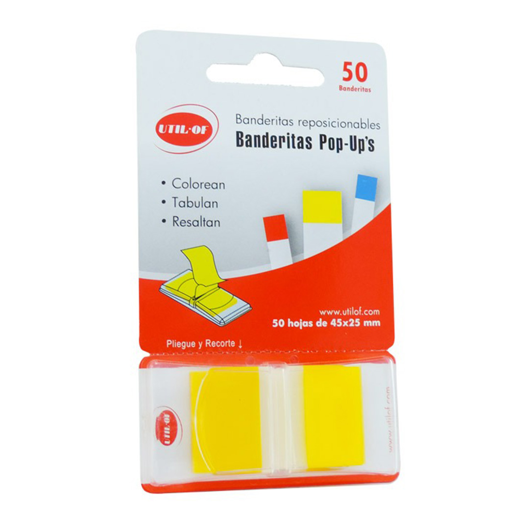  BANDERITA AUTOADHESIVA UTILOF POPUP  AMARILLA 45X25MM X50 UNIDADES