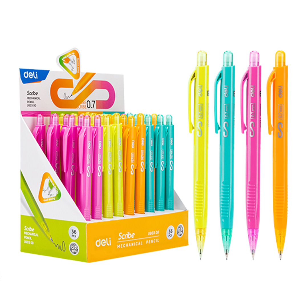  LAPIZ MECANICO DELI SCRIBE 0.7 4  COLORES SURTIDOS ESTUCHE X36