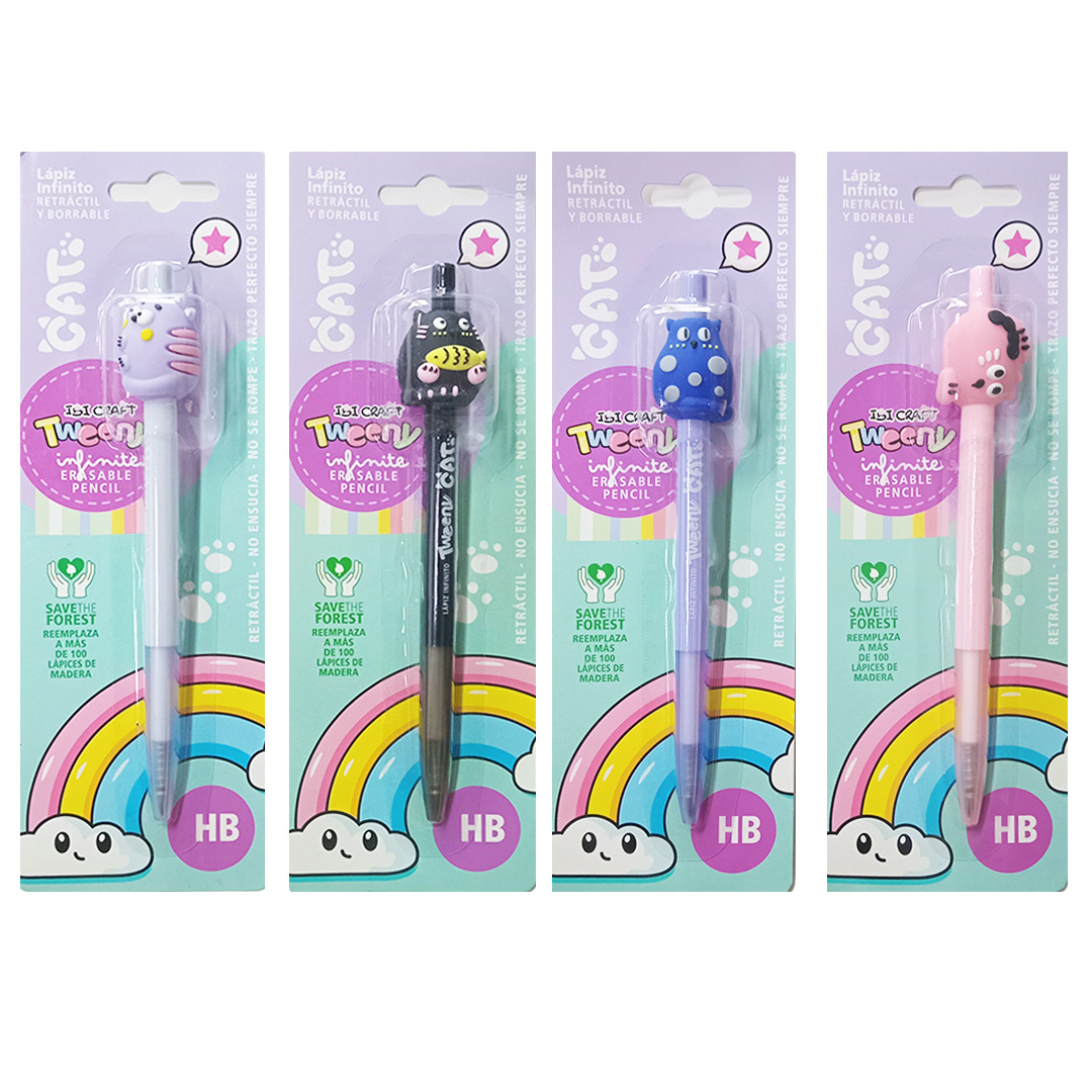  LAPIZ INFINITO IBICRAFT RETRACTIL Y  BORRABLE GATITO BLISTER X1