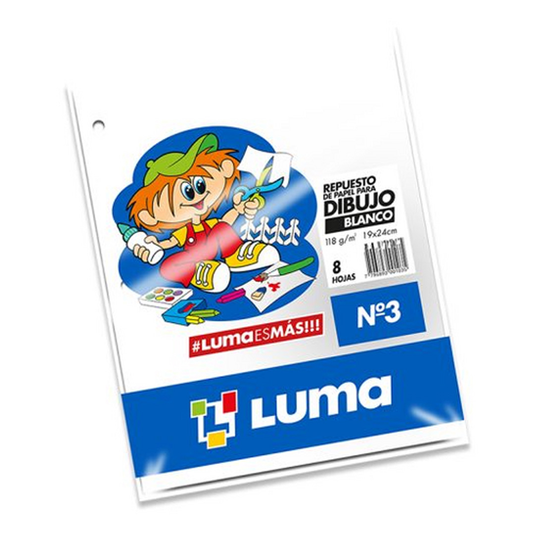  REPUESTO DIBUJO N3 LUMA X 8 HOJAS BLANCO